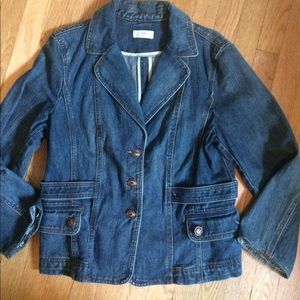 Loft Medium wash jean blazer. Lots of details